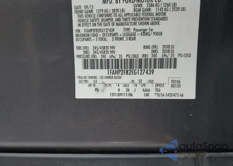 2014 Ford Taurus Limited from USA, damaged, VIN 1FAHP2F82EG127439